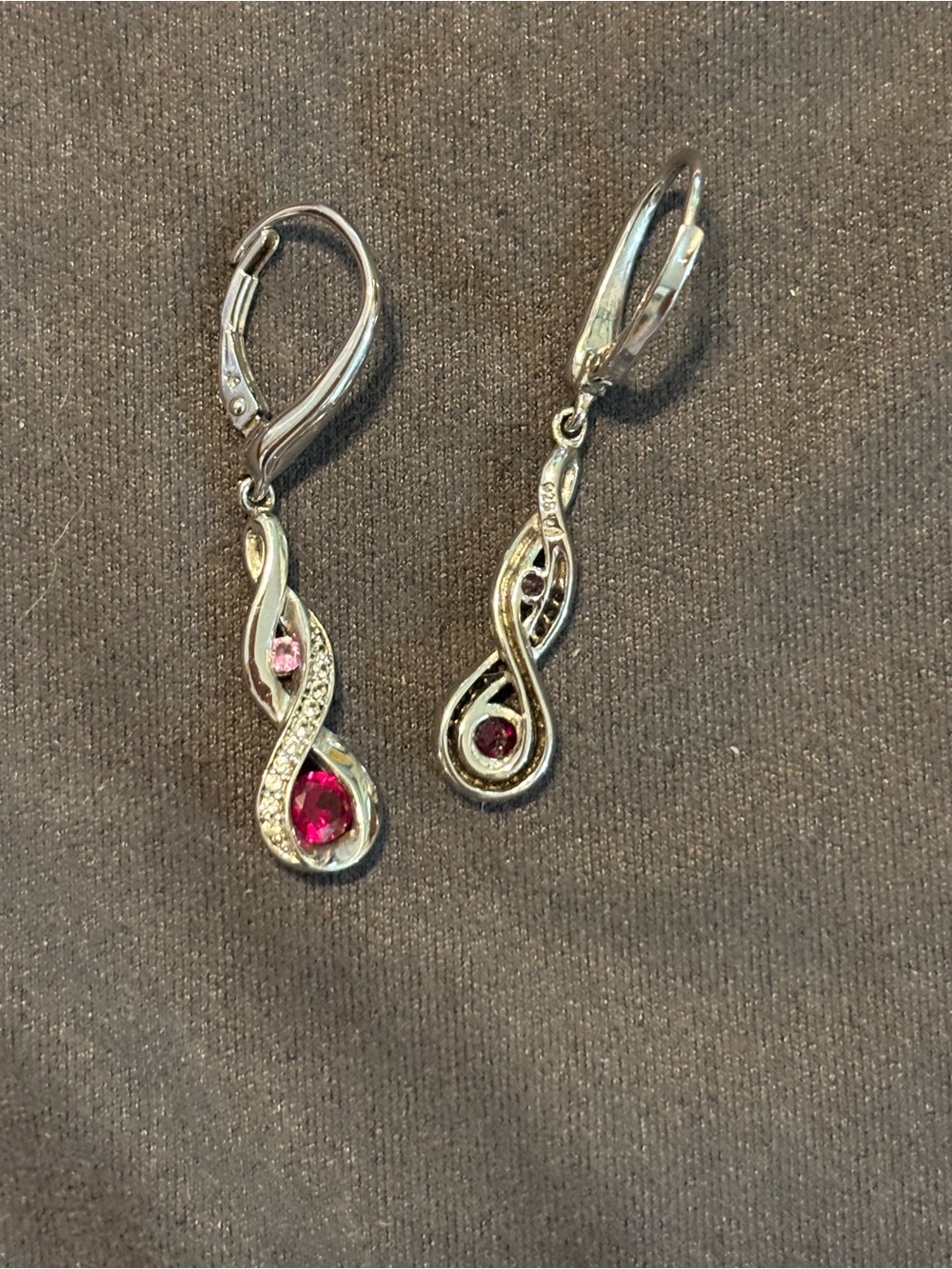 Kay Jewelers Silver Pink Red Teardrop Dangle Earrings